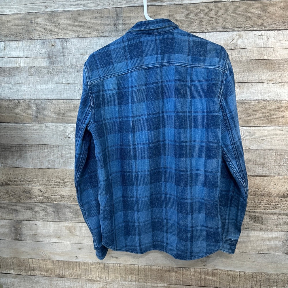 GAP Mens Denim‎ Worker Shirt Blue Plaid Button Up 2 Chest Pockets Size M - Picture 3 of 6